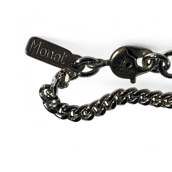 Vintage Monet Silver-Tone Double Strand Necklace With Black & Silver Beads - Picture 7 of 8